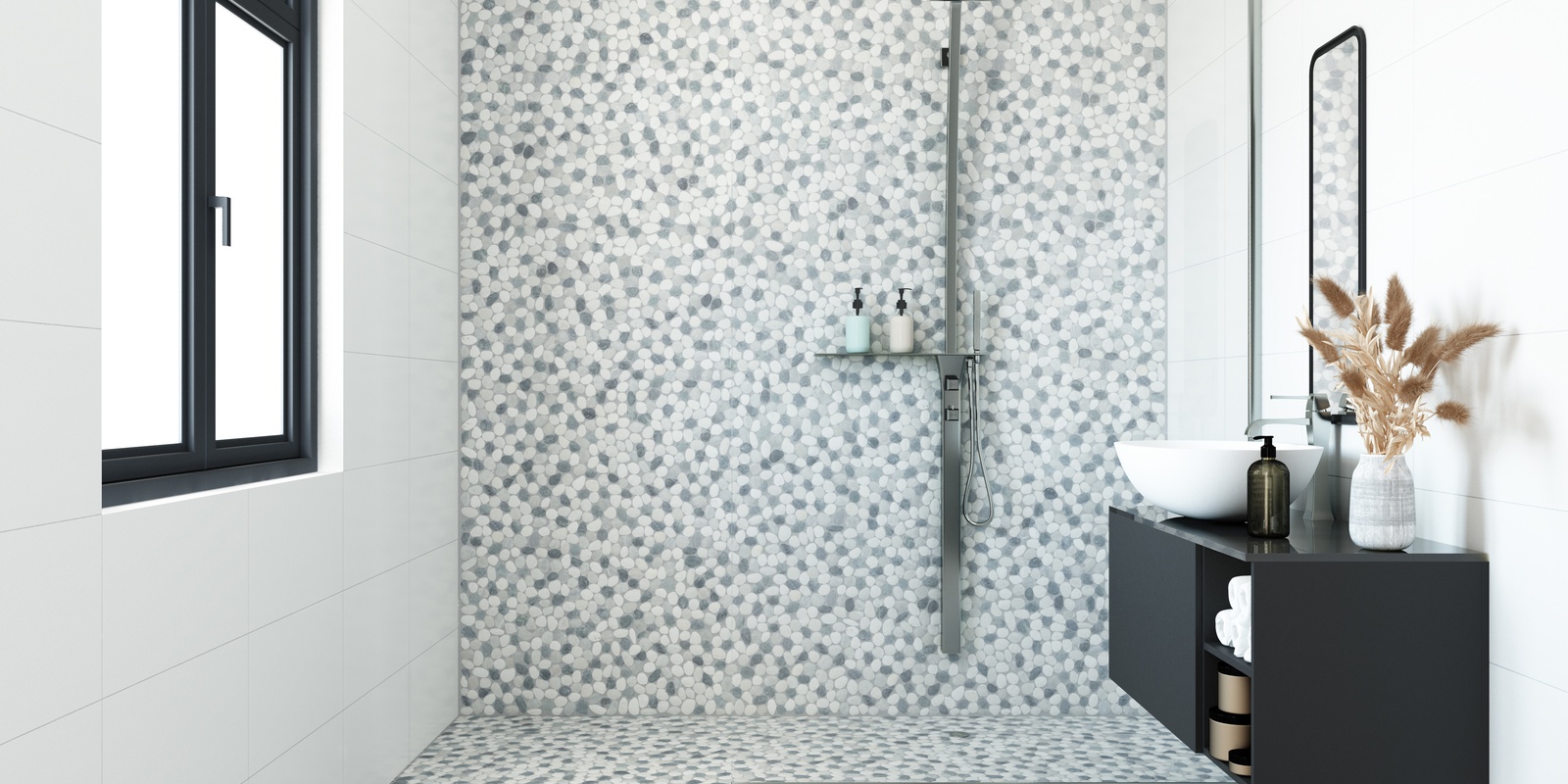 Pebble shop tile shower