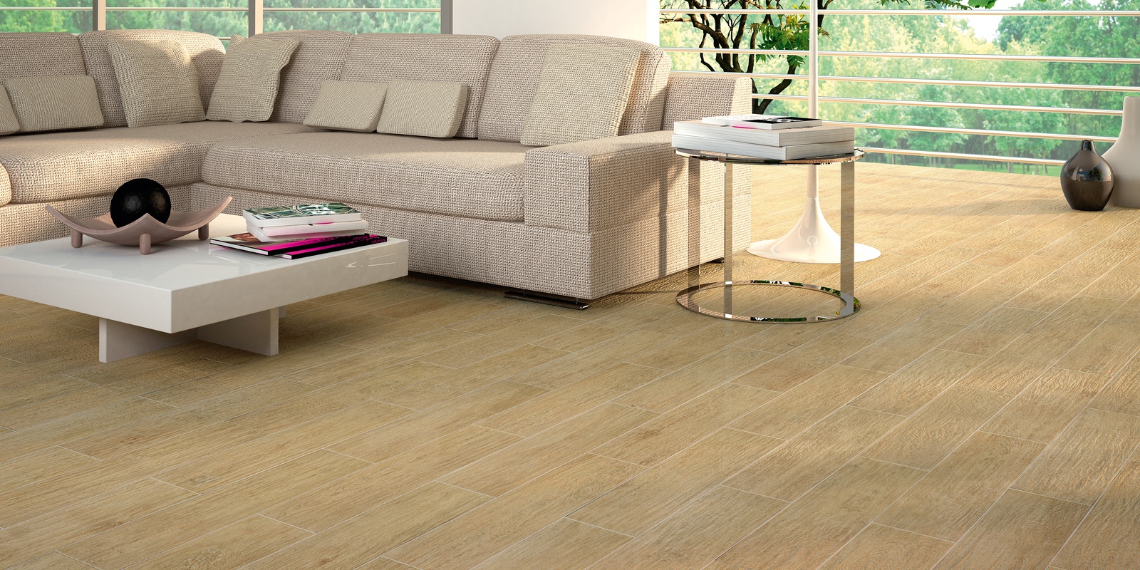 Florida Tile Home Collection Hickory Wood Beige 8 in. x 36 in. Porcelain Floor and Wall Tile (15.54 Sq. ft./Case)