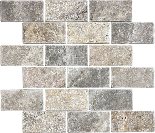 Silver Ash Tumbled Brick Mosaics 2x4-BRICK